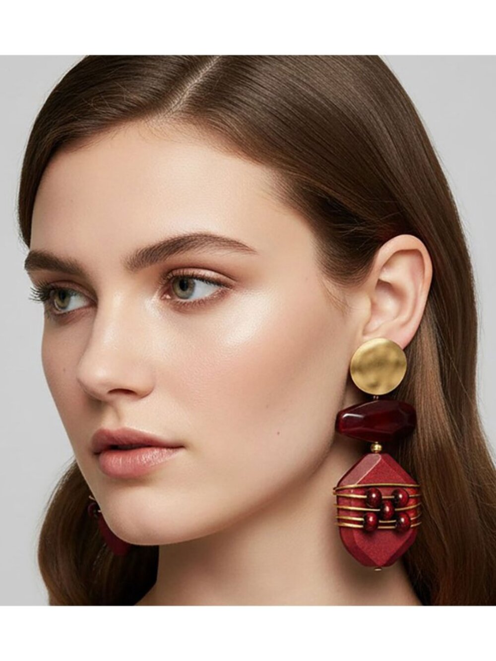Tigerstars Oversized Burgundy Artistic Beaded Rock Drop Statement Earrings